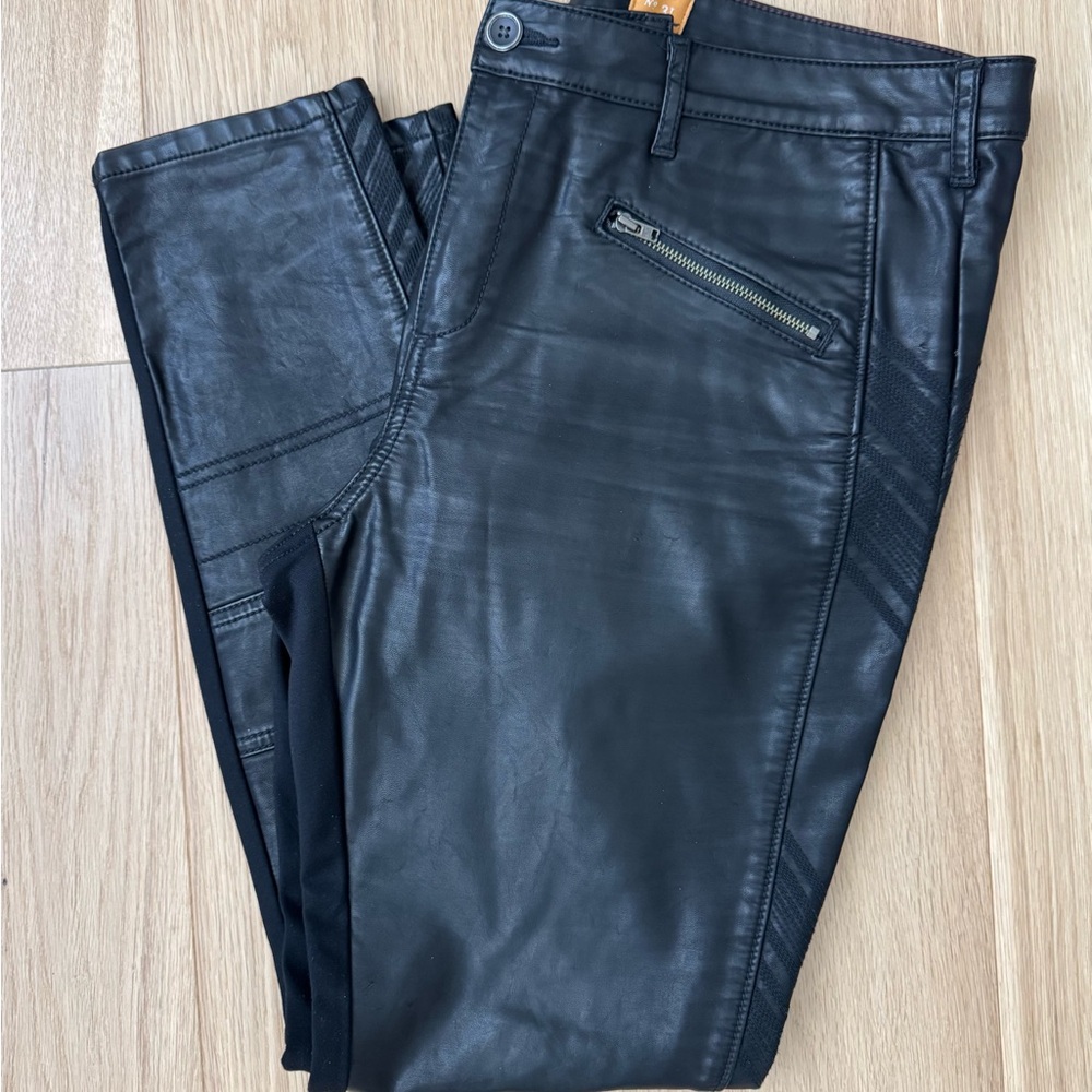 Anthropologie Skinny Black “Leather” Pants with Zipper Detail